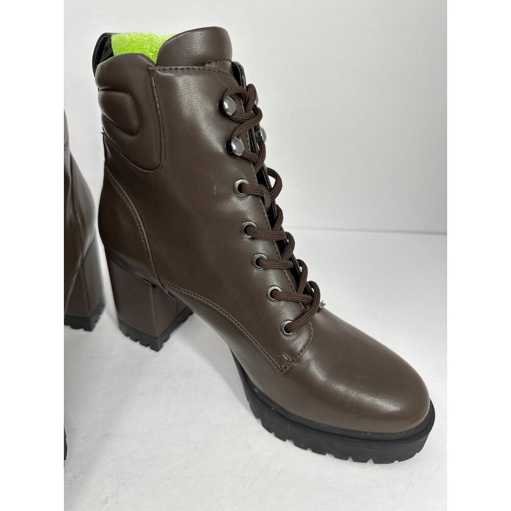 Aerosoles Esen Combat Boots Women’s 9.5 Brown Lace-Up 3” Block Heel New - Picture 3 of 9